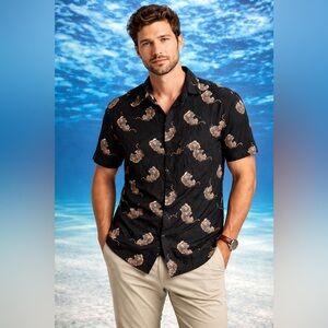 ☀️The Foundry Supply Co. Black Shirt with Brown Tiger Pattern